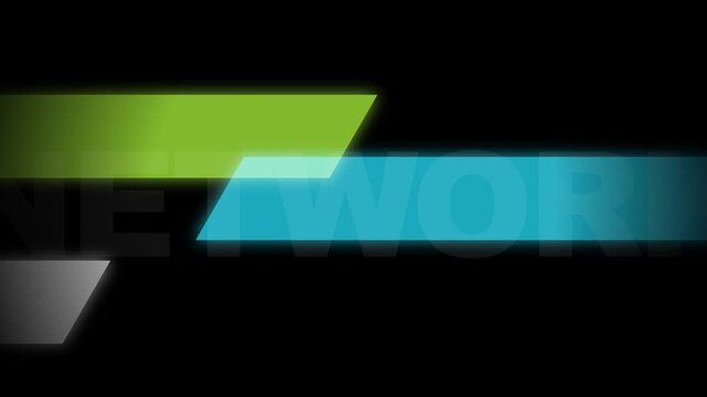Abstract green and blue geometric parallelograms floating in dark space
