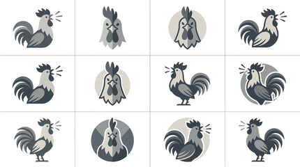 Stylized rooster and chicken poultry logo icons © Dinda