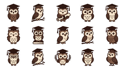 Obraz premium Wise owl graduate character with academic accessories.