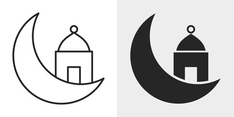Eid Mubarak Icon represents Islamic celebrations, festive greetings, and holiday traditions with an editable outline vector illustration. © AQ Icons
