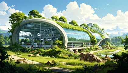 Fototapeta premium Futuristic Eco Friendly Green Building in Nature.