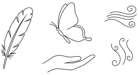 Line Art Feather Butterfly And Swirls Black And White Vector Illustration © MDRASEL
