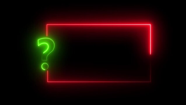 neon sign light Question mark on black background. Quiz trivia game competition. Glowing large advertisement in concept illustration animation on black background.