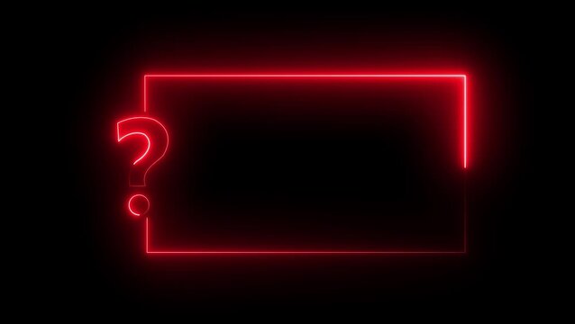 neon sign light Question mark on black background. Quiz trivia game competition. Glowing large advertisement in concept illustration animation on black background.