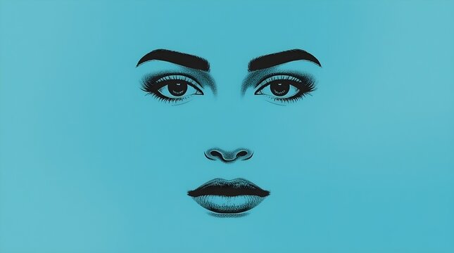 Stylized digital portrait of woman face with blue background portrait background illustration features minimalist expression abstract silhouette identity monochrome creative artistic
