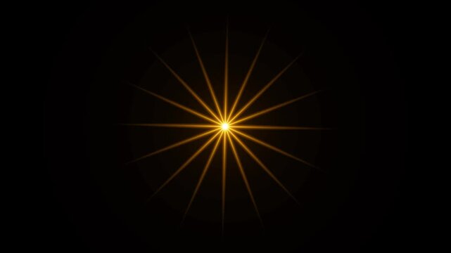 Golden Starburst Light Rays 360 Degree Rotation Animation on Black Background. Ideal for logo reveals, title animations, celebrations, awards, luxury presentations, transitions and motion graphics.