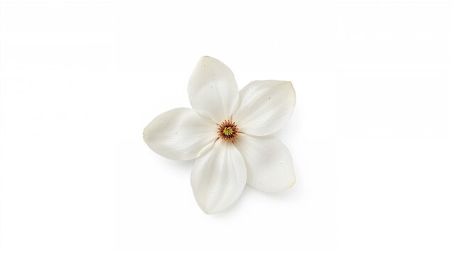A white flower with five petals isolated on a white background.
