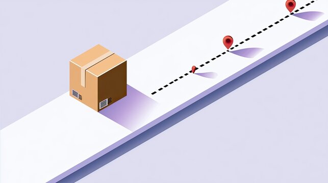 Isometric package travels along a dotted line marked with red location pins