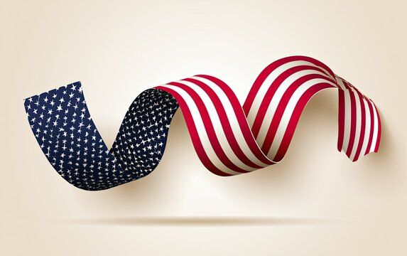 Red, white, and blue ribbon spirals with stars and stripes on a cream background