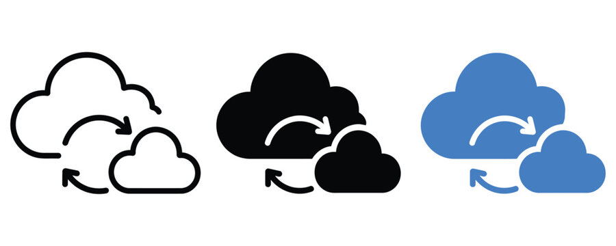 Cloud data sync and backup icon set with transfer computing technology