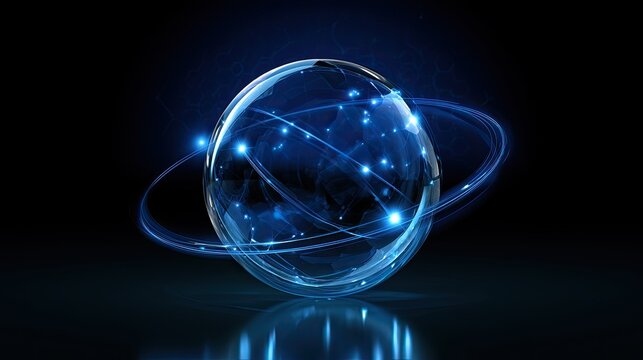 Glowing sphere with interconnected lines and bright points on dark background