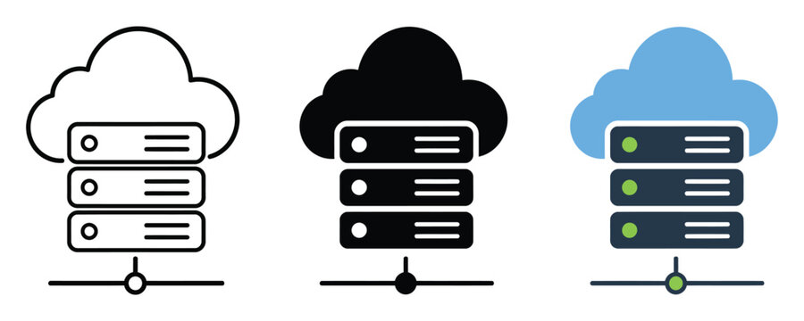 Cloud server hosting network icon set with computing technology infrastructure