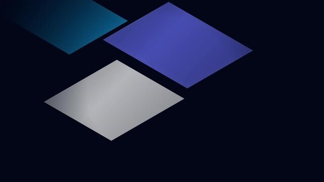 Abstract isometric blue and purple geometric squares on dark background
