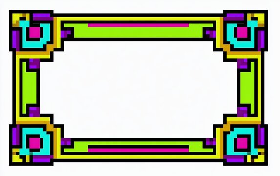 Ornate, pixelated frame with vibrant colors and geometric patterns