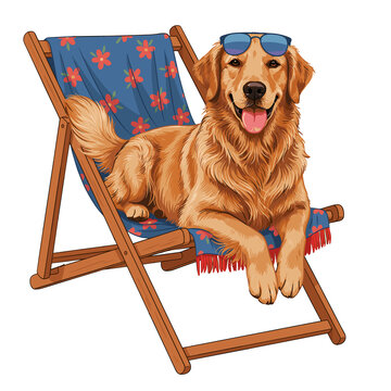 Golden Retriever Sunglasses Beach Chair Summer Dog