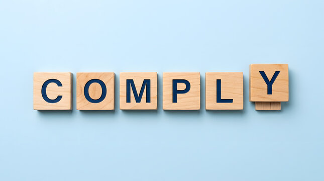 regulatory compliance business concept | wooden letter blocks spelling comply | legal standards and corporate governance | adhering to rules and regulations