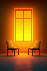 Fototapeta premium Two chairs facing each other in a serene room with bright window light