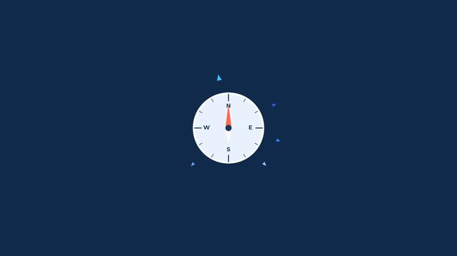 Animated Minimalist Compass on Dark Blue Background for Navigation