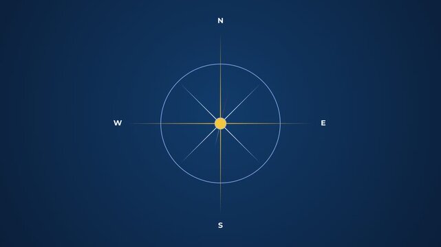 Minimalist Tech Navigation Compass Animation on Blue Background
