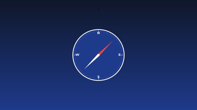 Minimalist Animated Compass Needle Rotating on Blue Background