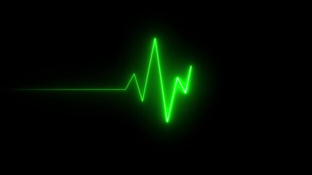 Glowing neon blue color heartbeat rate and pulse line with grid, loop motion animate footage. neon heartbeat line animation.