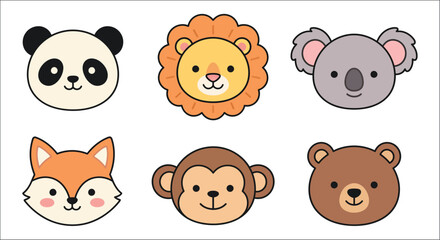 Animal face collection a flat vector illustration with panda lion koala fox monkey and bear © vectors home