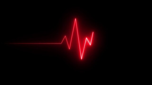 Glowing neon blue color heartbeat rate and pulse line with grid, loop motion animate footage. neon heartbeat line animation.
