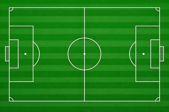 Top view of a professional green football soccer field layout