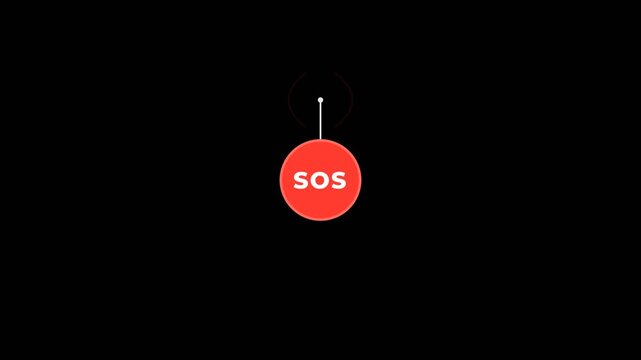 Red SOS Emergency Alert Button Pulsing Animation on Black Background