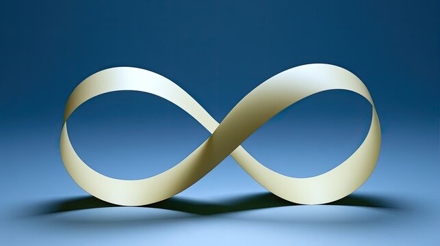 A Mobius strip forms an endless loop, casting a shadow on a blue surface
