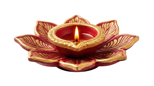 Traditional clay diya lamp isolated on transparent background
