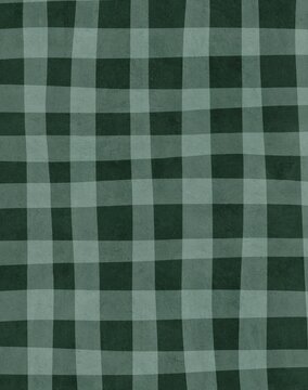 Dark green hand drawn gingham plaid pattern background texture grid lines