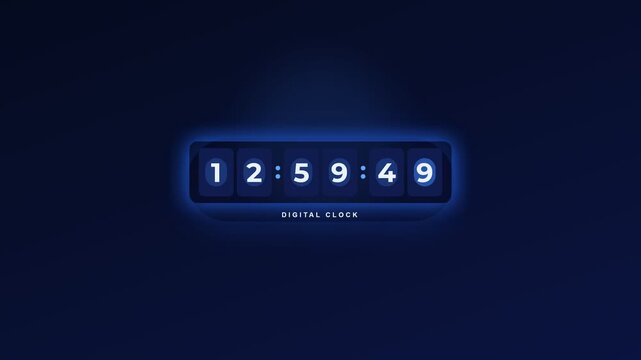 Futuristic digital timer ticking towards midnight with neon glow