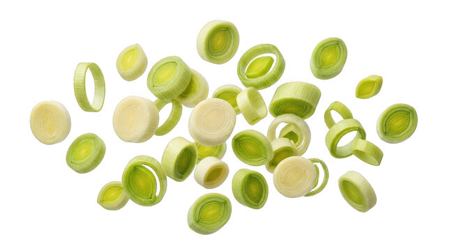 Fresh sliced leeks isolated on transparent background