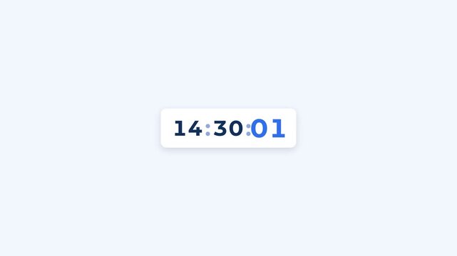Digital timer animation with counting numbers on white background