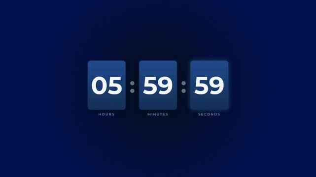Digital Flip Clock Animation Counting Down to Six O'Clock