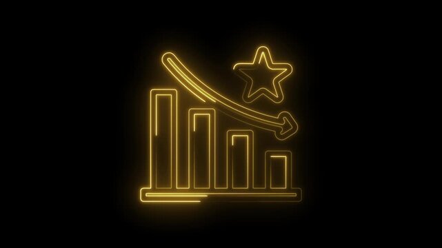 Neon glowing bar chart with downward trend arrow and star icon symbolizing financial decline
