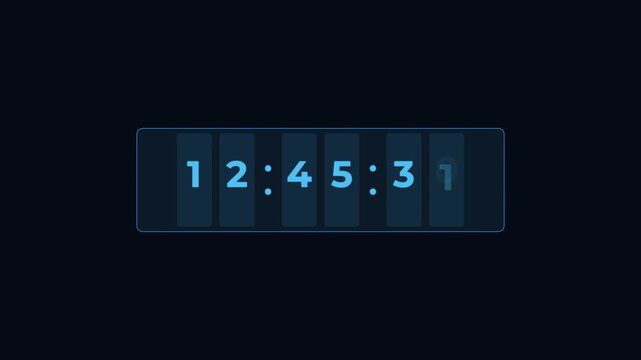 Digital Cyan Flip Clock Animation Counting Seconds