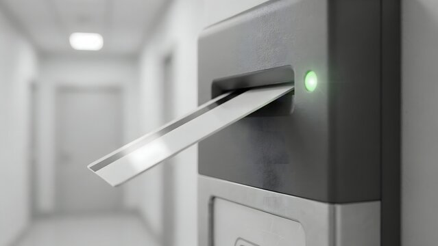 Modern card reader with electronic access control system in professional environment