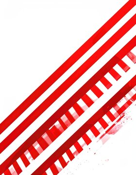 Diagonal red and white stripes with textured and fragmented patterns