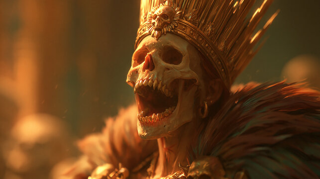 skull king wearing ornate golden crown, dramatic fantasy skeleton monarch portrait, dark gothic concept with cinematic lighting