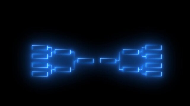 32 team tournament bracket championship template by glowing neon effect animation isolated on black background.Motion graphics of concept