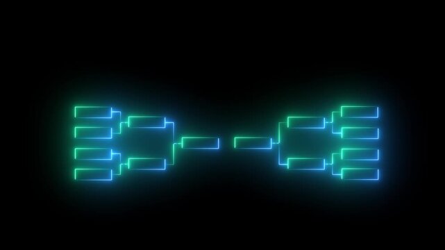 32 team tournament bracket championship template by glowing neon effect animation isolated on black background.Motion graphics of concept