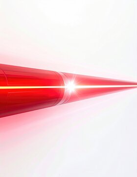 Red beam emits from pointed object, focusing light in a brilliant, sharp line