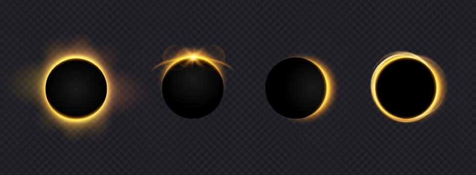 Glowing solar eclipse phases on a dark background