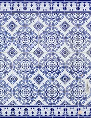 Fotobehang Portugal keramische tegels Vintage blue and white tile ceramic background. Traditional floral  © Kotkoa