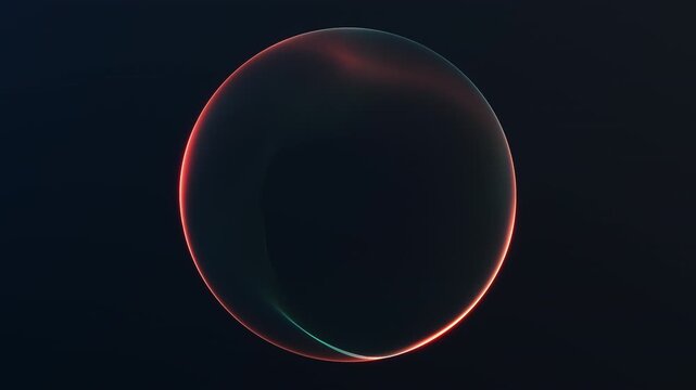 Seamless loop of red and cyan futuristic light orb on dark background, abstract digital energy sphere.