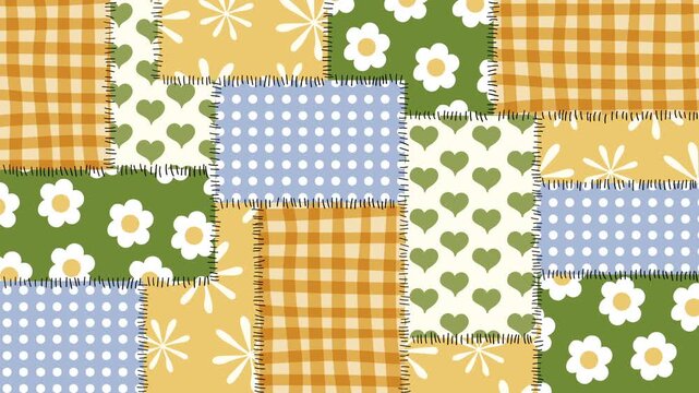Patchwork hand-drawn animation on a seamless loop