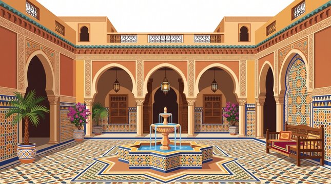 Moroccan courtyard with fountain