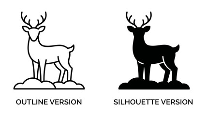 Deer Icon: A striking combination of a stylized deer outline and a solid silhouette, presented side-by-side as graphic representations of the animal. © Hasem